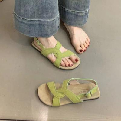 2025 лето новый ретро Мори женский крест с мягкой подошвой пляжные римские туфли матовая кожа модные сандалии на одной перемычке женские