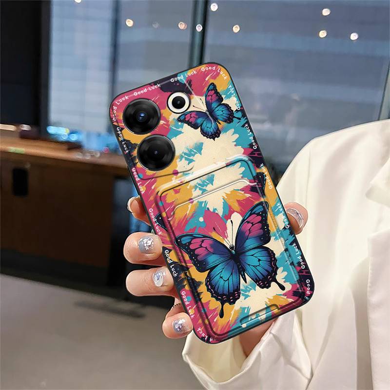 Чехол-накладка с карманом для карт для телефона Tecno Camon20 Pro 5G/CK8n Пылезащитный Мягкий чехол Полная защита Прочный Силиконовый Милый Граффити