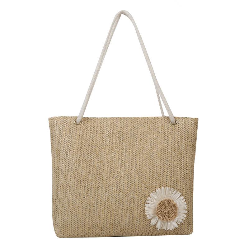 Women Large Capacity Woven Shoulder Tote Bag Fashion Versatile Daily Handbag