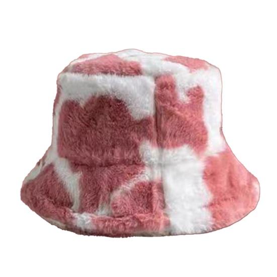 Панама-ведро из искусственного меха с узором молочной коровы, теплая, уютная, пушистая, головной убор на Рождество, День благодарения