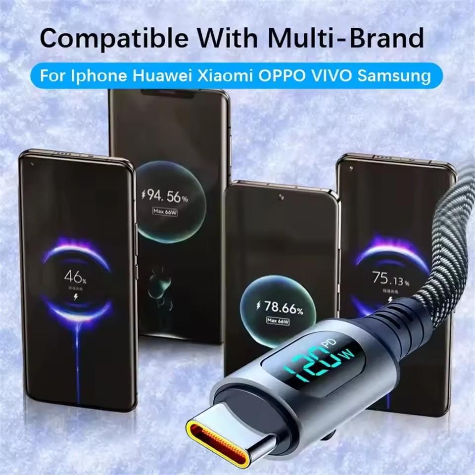 120W Cable Dual Digital Display Cable PD Fast Charging Highspeed Data Transfer USB Type C To Type-C Cable For Phone Macbook iPad 4