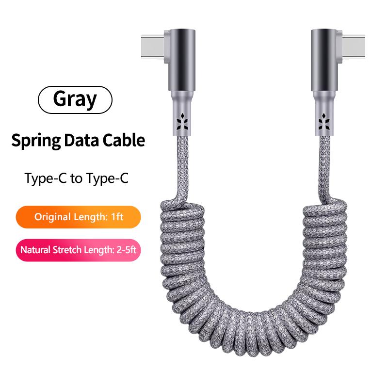 Right-Angle Nylon Data Cable PD100W Fast Charging USB-A/Type-C for IPhone14/15/16/17 for for for Car Retractable