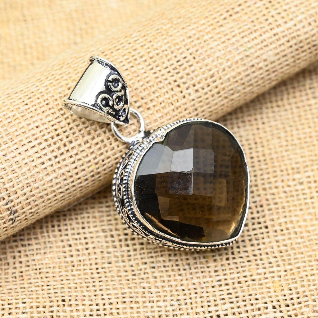 Astonishing Smoky Topaz Gemstone Handmade 925 Solid Sterling Silver Jewelry Pendant For Her