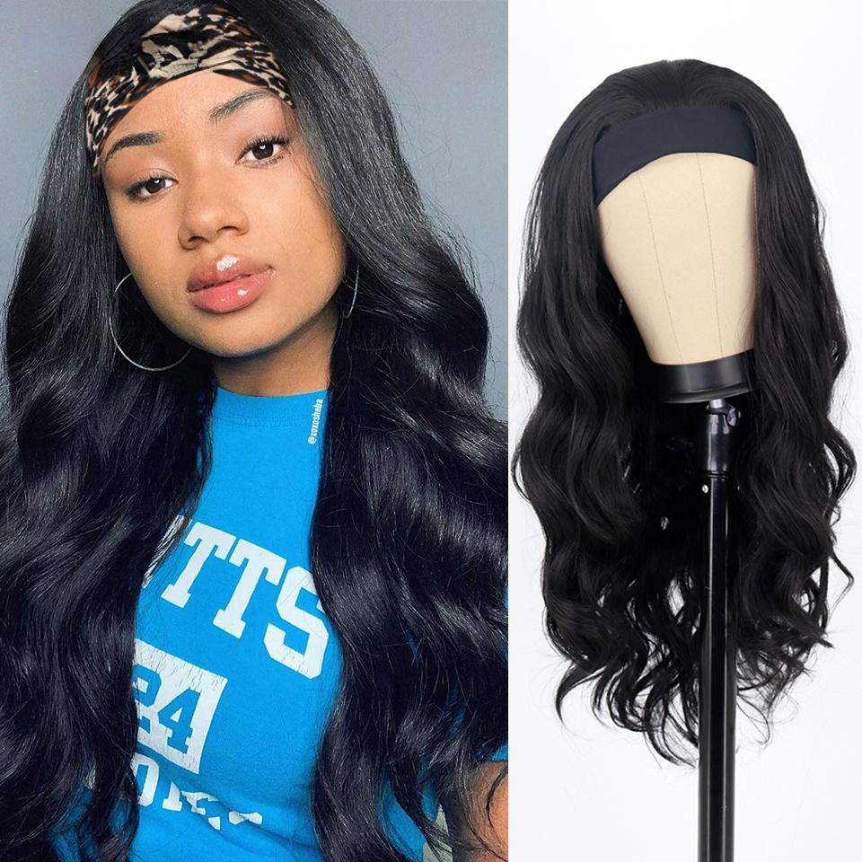 MISS WIG Женский парик с повязкой на голову, объемные волны, натуральные черные парики с повязкой на голову, искусственные волосы, синтетические парики для чернокожих женщин