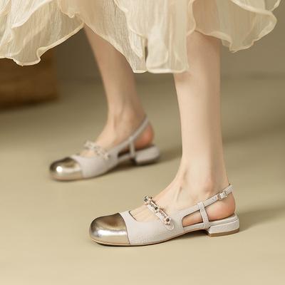Мода Супер Мягкие Французские Милые Мэри Джейн Головные Сандалии Женские Летние Новые Маленький Аромат Стиль Жемчужная Цепочка Плоская Подошва Одинарные Туфли