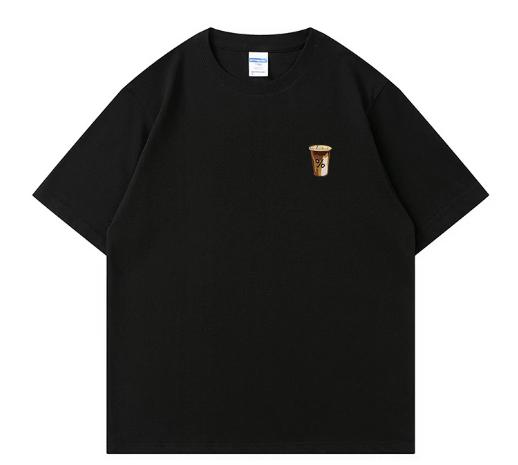 A Cup of Coffee - a Fun and Simple Mini Cartoon Print Short-sleeved T-shirt. New Style Top, Suitable for Both Men and Women