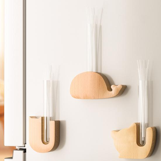 Fridge Magnet Vase Clear Glass Tube Vase with Wooden Base Magnetic