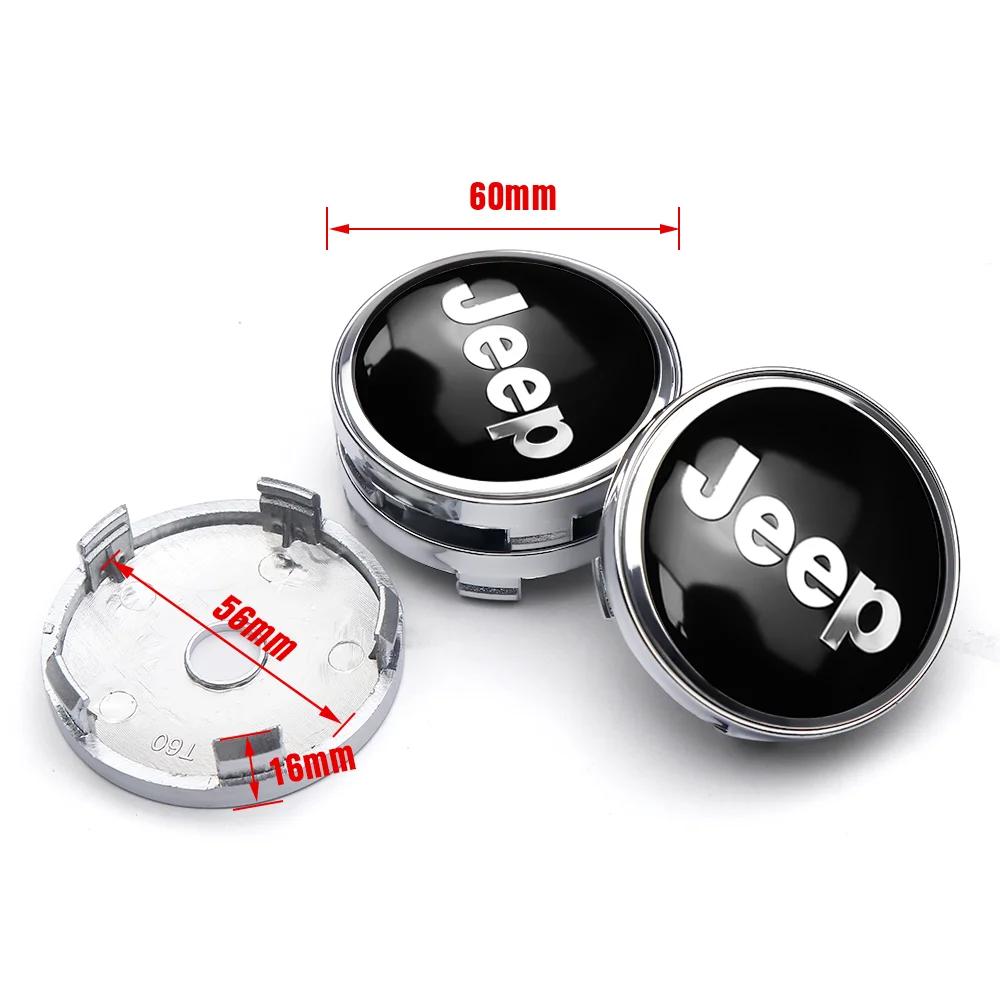 4Pcs 56mm 60mm Car Wheel Center Cap Sticker Hub Cover Decal For Jeep Wrangler Grand Cherokee Compass Renegade Gladiator AMQ1