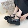 Панк-металлические цепочки Крутые туфли Лолита Женские лакированные туфли Мэри Джейн Женские готические туфли на толстой платформе Черные одинарные туфли Y2K