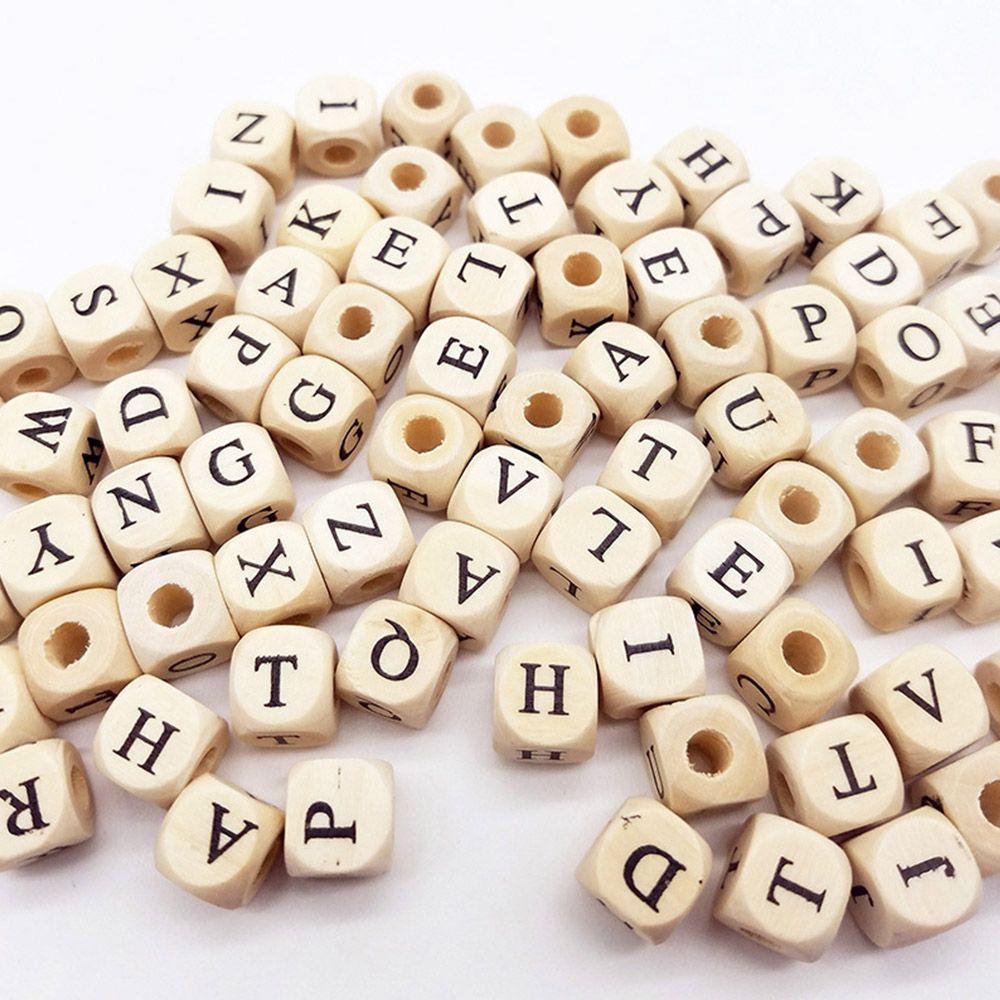 100pcs/lot DIY Number Square Letter Beads Alphabet Wooden Bead