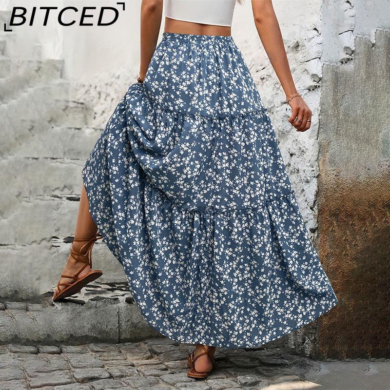 BITCED Женская Мода Повседневная Юбка с Цветочным Принтом Летняя Весенняя