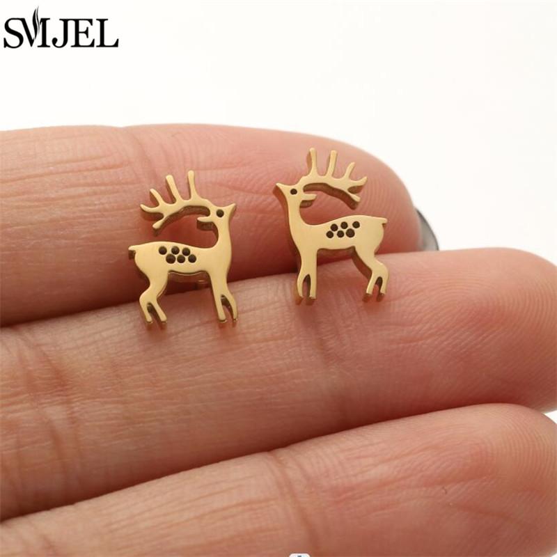 SMJEL Minimalist Silver Color Deer Horn Earrings Women Christmas Jewelry Cute Elk Antler Ear Studs Unique Tree Branch Earings