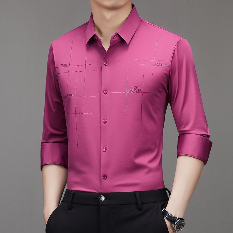 Мужская рубашка с длинным рукавом, отложным воротником, в стиле business casual, не мнущаяся