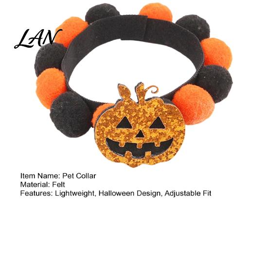 Photogenic Pet Collar Design Halloween Pom-pom Cat Collar, Adjustable Cute Pumpkin Bat Witch Dog Orange And Black Pom-poms for Cats Dogs