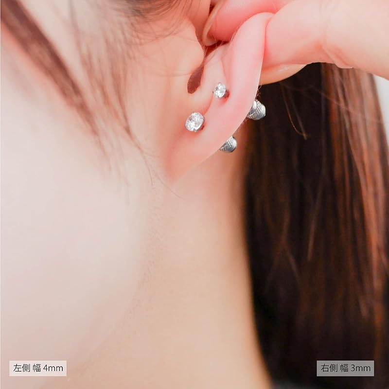 [Adelina Style] Pure Titanium Stud Earrings Popularity Leave It On Screw Type Catch Men's Ladies 1 Pair AAAAA Cubic Zirconia 20G Compatible with Metal