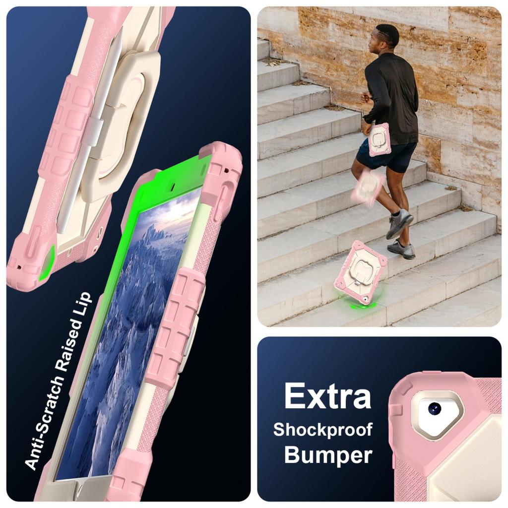 For Apple iPad 9.7 (2017) 360° Rotating Grip Heavy Duty Protection Stand TPU+PC 3in1 Anti-knock Shockproof Tablets PC Case