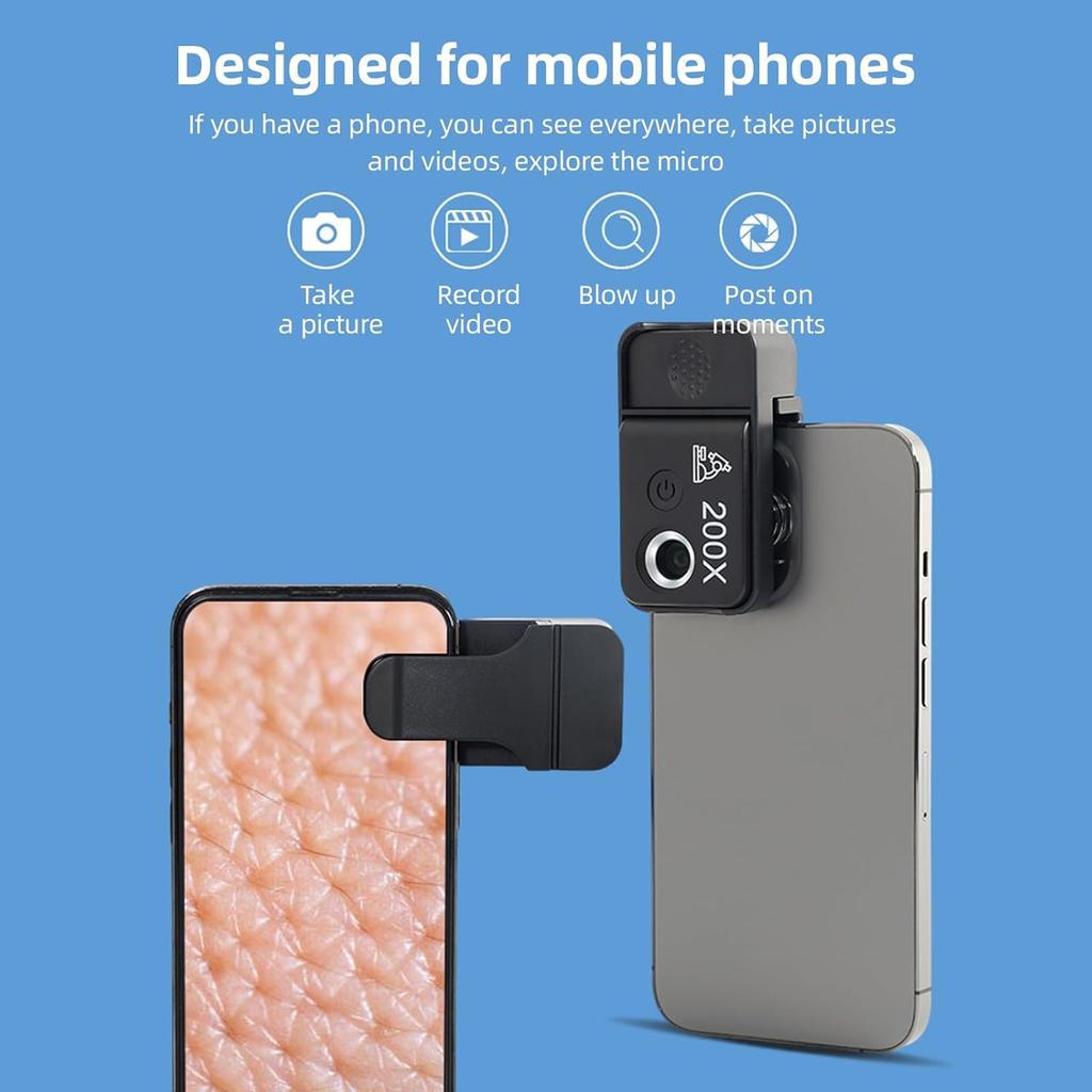 Объектив микроскопа для мобильного телефона Andoer 200X со встроенными светодиодными/УФ-подсветками, CPL-фильтром, микрообъектив для телефона с универсальным зажимом для телефона, замена для iPhone