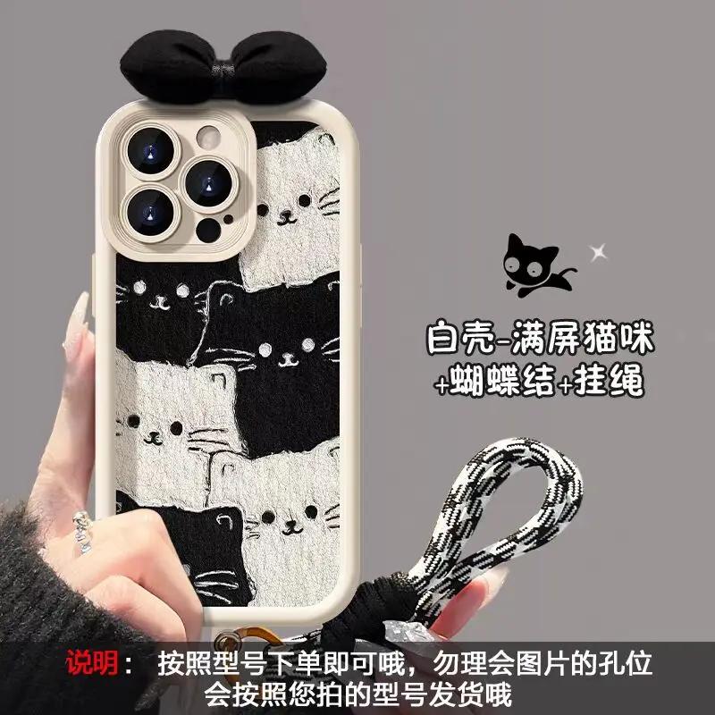Чехол-шнурок с 3D бантом и черным котиком для Honor 200 300 400 Pro MAGIC 90 7 Lite 5 6PRO X9C Smart X9 X7 20 Nova5T, мягкий, противоударный