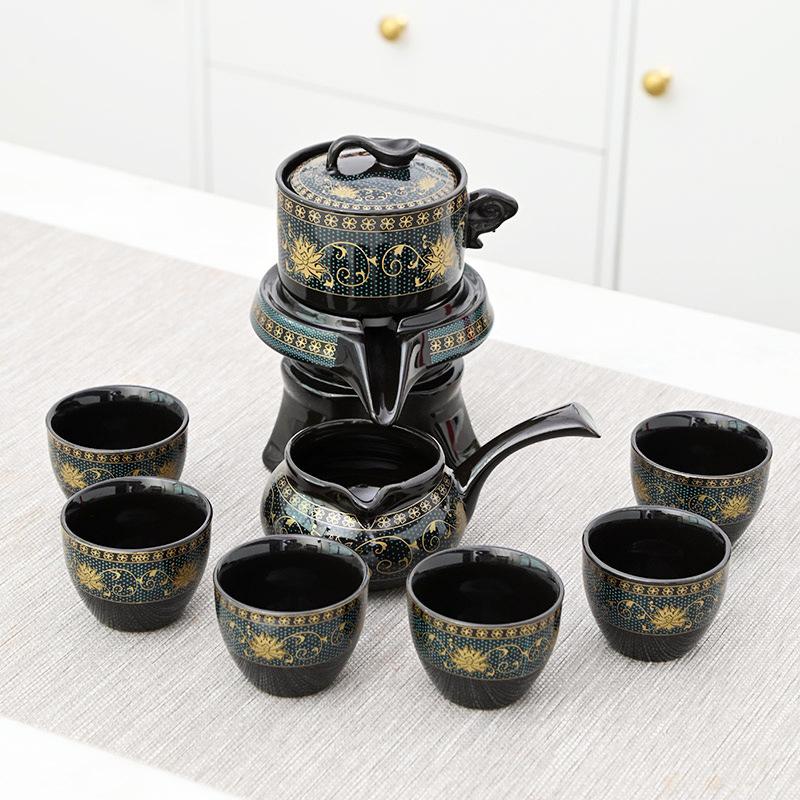 Lazy foam tea set, ceramic black automatic set, come and go, stone grinding dark fragrance tea brewer, Vietnamese gift box.
