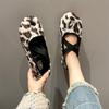 Fashion 2024 Fashion Furry Warm Women's Ballet Flats Low Heel Stretch Shoes Round Toe Women's Leopard Print Low Top Shoes