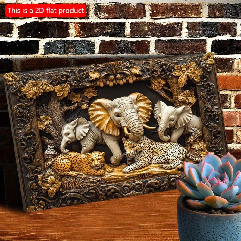 2D плоский деревянный знак 30*20 см винтажный слон и леопард джунгли сцена деревянная настенная живопись, декоративный знак для дома, офиса или наружного декора, идеальная комната