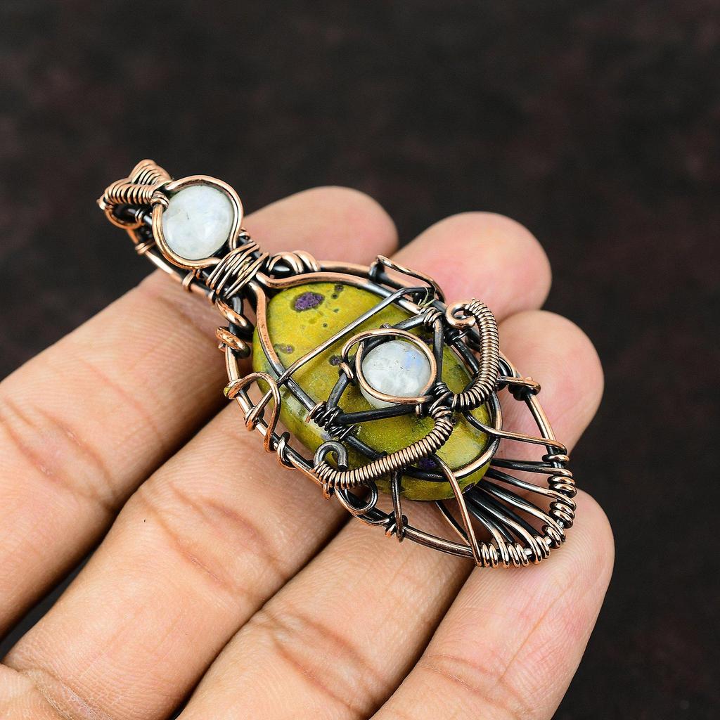 Подвеска из медной проволоки от сглаза Stichtite, радужная подвеска из лунного камня, подвеска ручной работы, подвеска из драгоценного камня от сглаза, подарок другу