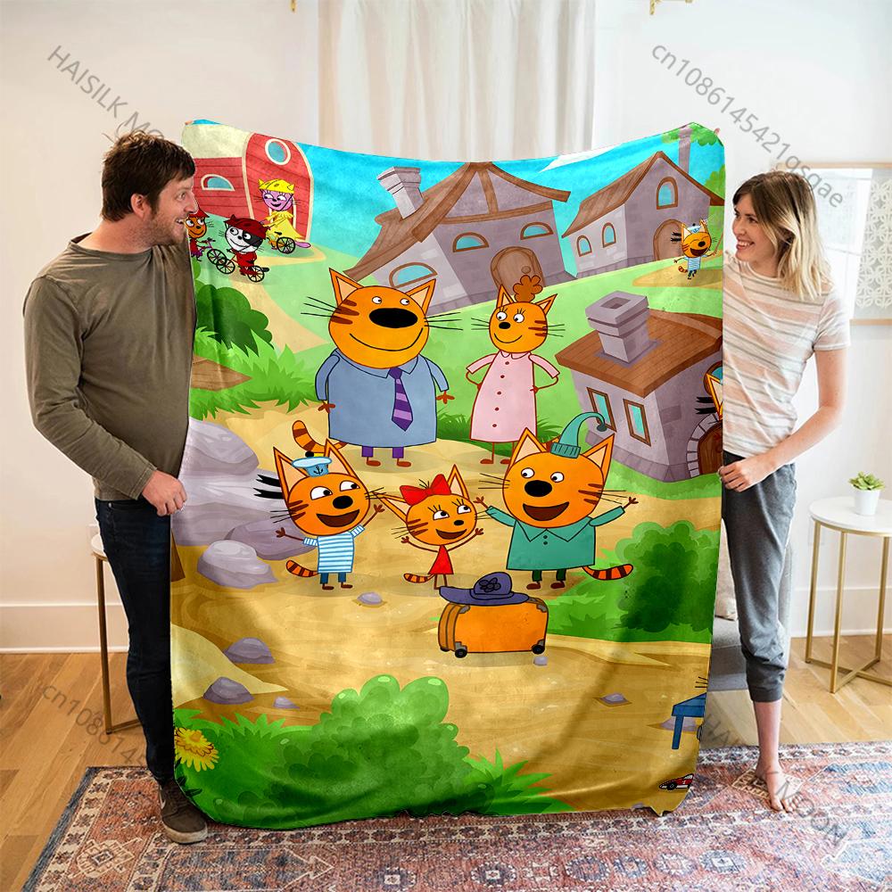 Cute Cartoon K-Kid E-cats Print Blankets Adult Children Warm Blankets Home Travel Car Soft and Comfortable Blankets Luxury Gifts