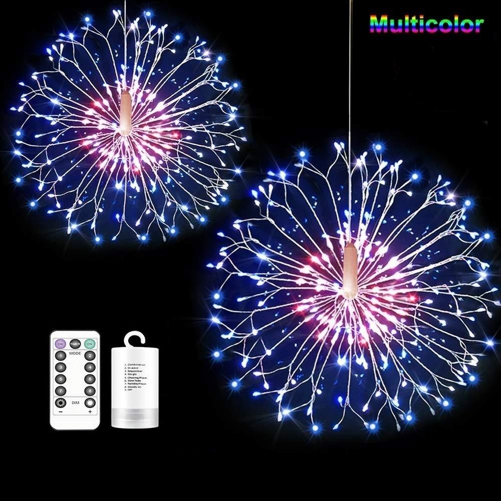LED Dandelion Firework Copper Lights,8 Modes Dimmable String Fairy Lights with Remote Control Hanging Starburst Lights for Parties Home