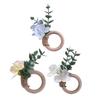 6Pcs Boho Napkin Rings Fabric Flower Faux Eucalyptus Leaf Napkin Holders Rustic Wooden Napkin Rings for Wedding Bridal Shower Dining Table Decor