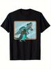 Men's Short Sleeve T-Shirt with Parrot & Dinosaur Print - Casual Round Neck Tee Suitable for Casual