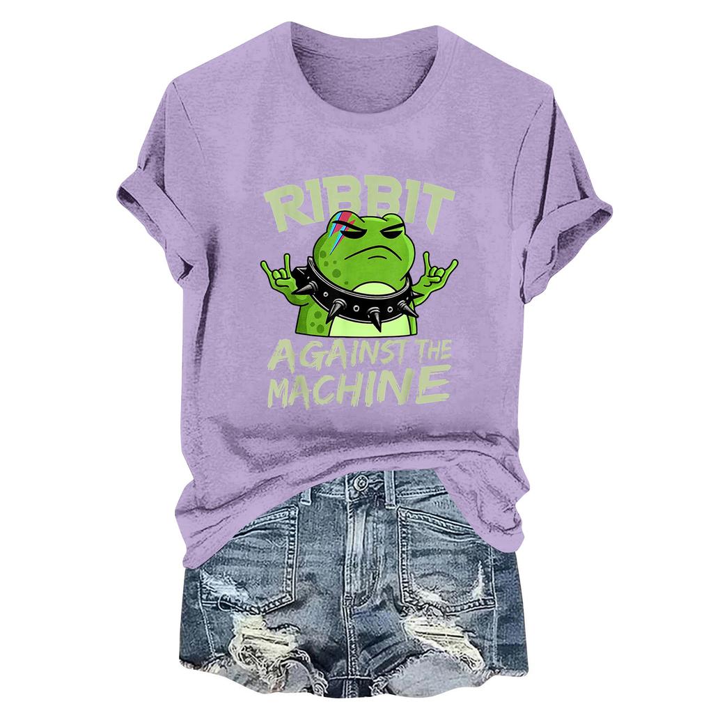 Женская модная повседневная футболка-пуловер с принтом, круглым вырезом и короткими рукавами