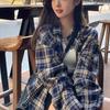 2024 Корейский Ретро Клетчатый С Длинным Рукавом Свободный Женский Кардиган Блузка: Весна/Осень Милый Ленивый Стиль