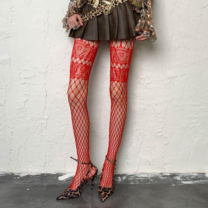 Готические панк чулки-сетка с высокой талией Женские сексуальные ажурные колготки Экзотическая субкультура Готическая Лолита Y2k JK Тонкие сетчатые колготки
