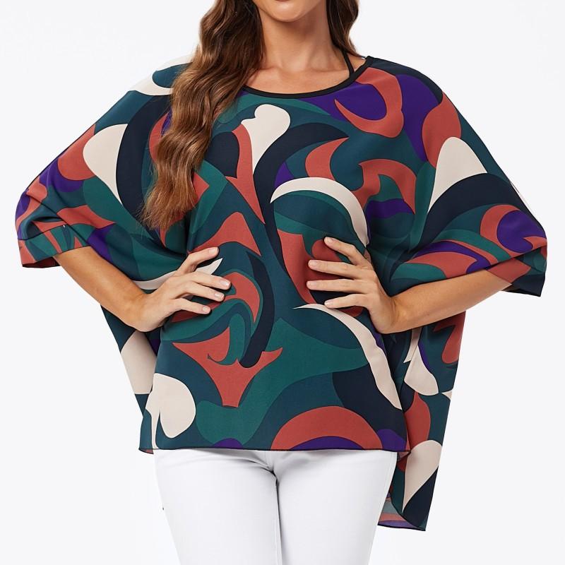 Шифоновые туники больших размеров с цветочным принтом, блузки для женщин, летние рубашки в стиле «летучая мышь» в стиле бохо, пляжные накидки