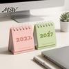 Morandi Color Table Calendar Mini Desk 2027, Jan. 2027 to Dec. Standing Flip Small Vertical Desktop Calendar, 12 Monthly Planner with Twin-Wire