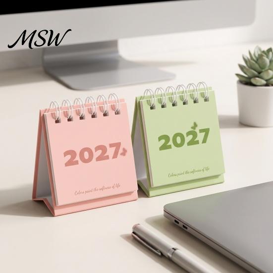 Morandi Color Table Calendar Mini Desk 2027, Jan. 2027 to Dec. Standing Flip Small Vertical Desktop Calendar, 12 Monthly Planner with Twin-Wire