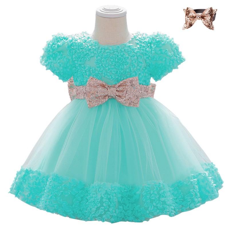 Baby Girls Princess Dress With Sequins Bow Baptism Gown 1-3 Years Old Winter