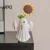 Цветочная композиция из сушеных цветов со светящимися керамическими фигурками призраков для декора Хэллоуина Милая белая статуэтка Исцеляющая ниша Настольное украшение с