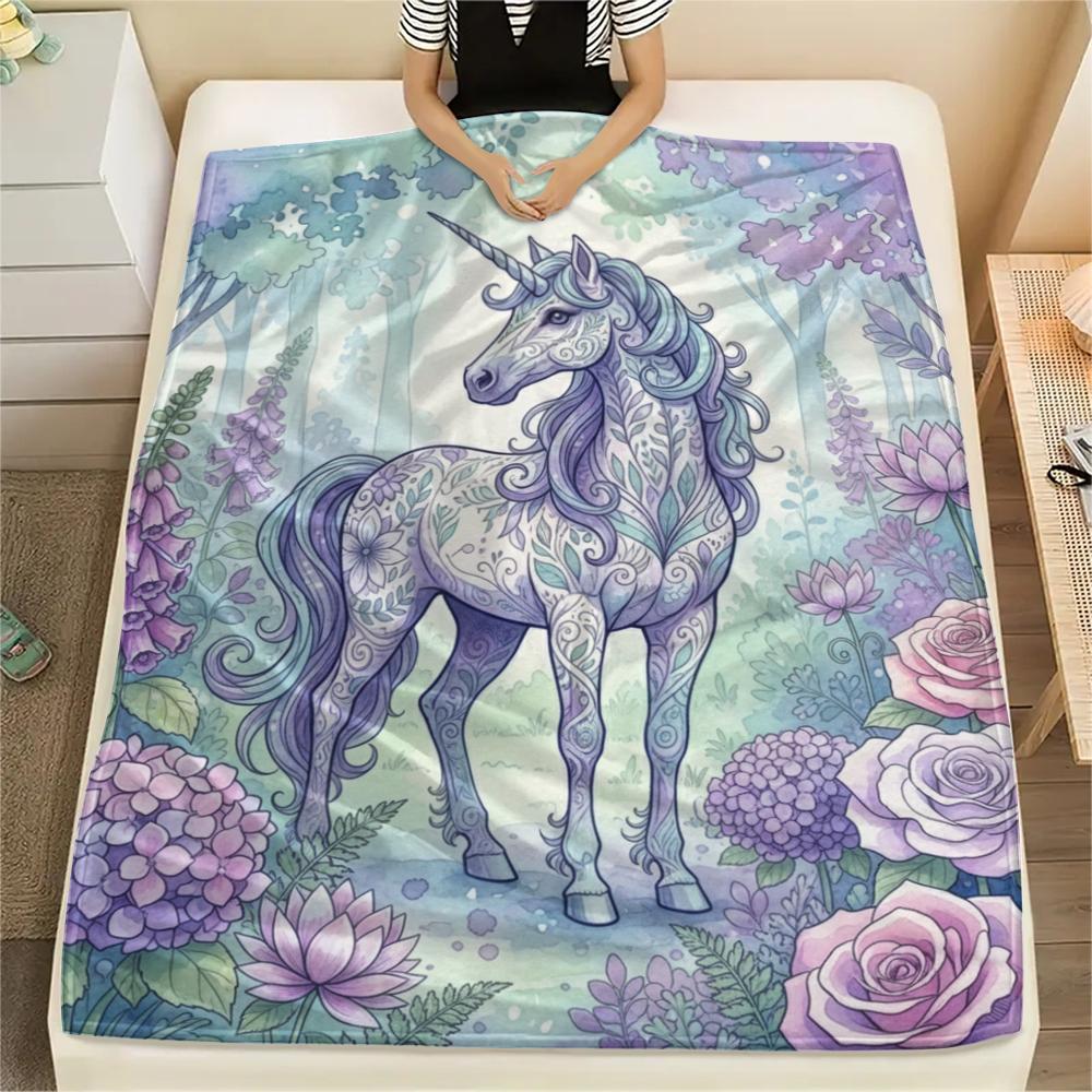 Unicorn Animal Print Flannel Blanket, High quality Comfortable for All Seasons, Home Decor, Warmth and Comfort, Perfect for Christmas Gifts143