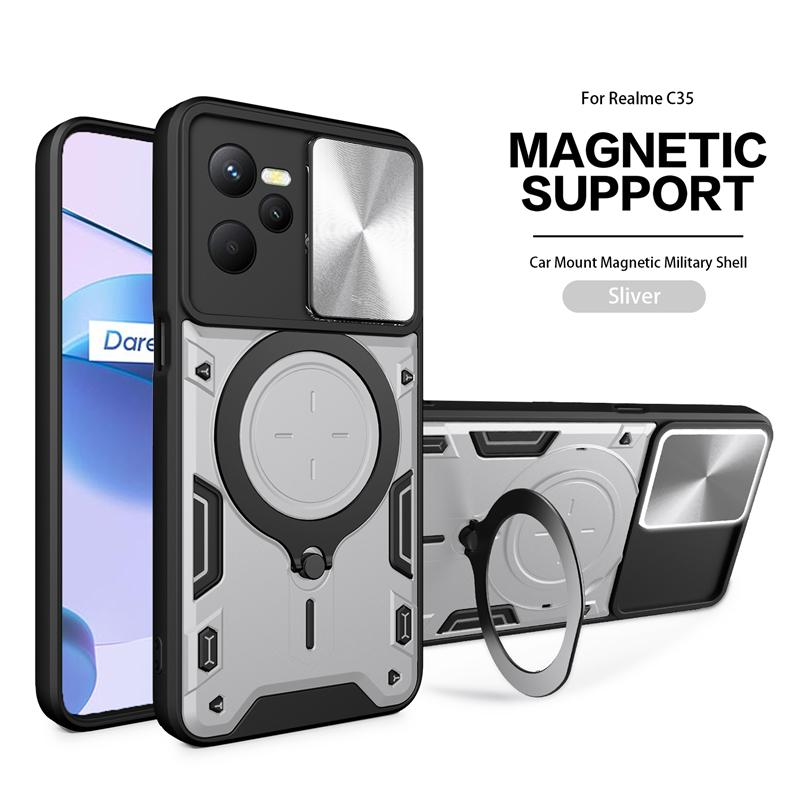 Для Oppo Realme C35 чехол слайдер камера противоударный бронированный чехол для телефона Realme C35 C 35 RealmeC35 автомобильный магнитный держатель кольцо задняя крышка
