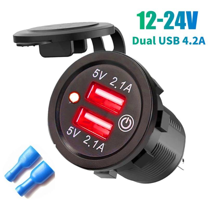 Быстрая зарядка 3.0 Dual USB Быстрое автомобильное зарядное устройство 12 В/24 В 3A QC3.0 Автомобильное зарядное устройство для лодки, мотоцикла и телефона Розетка с сенсорным переключателем Водонепроницаемая розетка