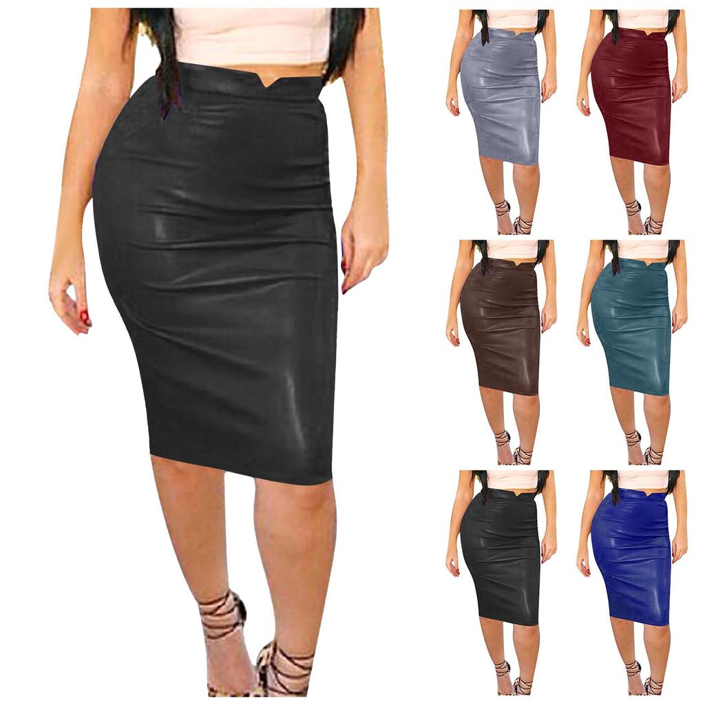 Женская кожаная юбка в стиле ретро с высокой талией, тонкая вечерняя юбка-карандаш