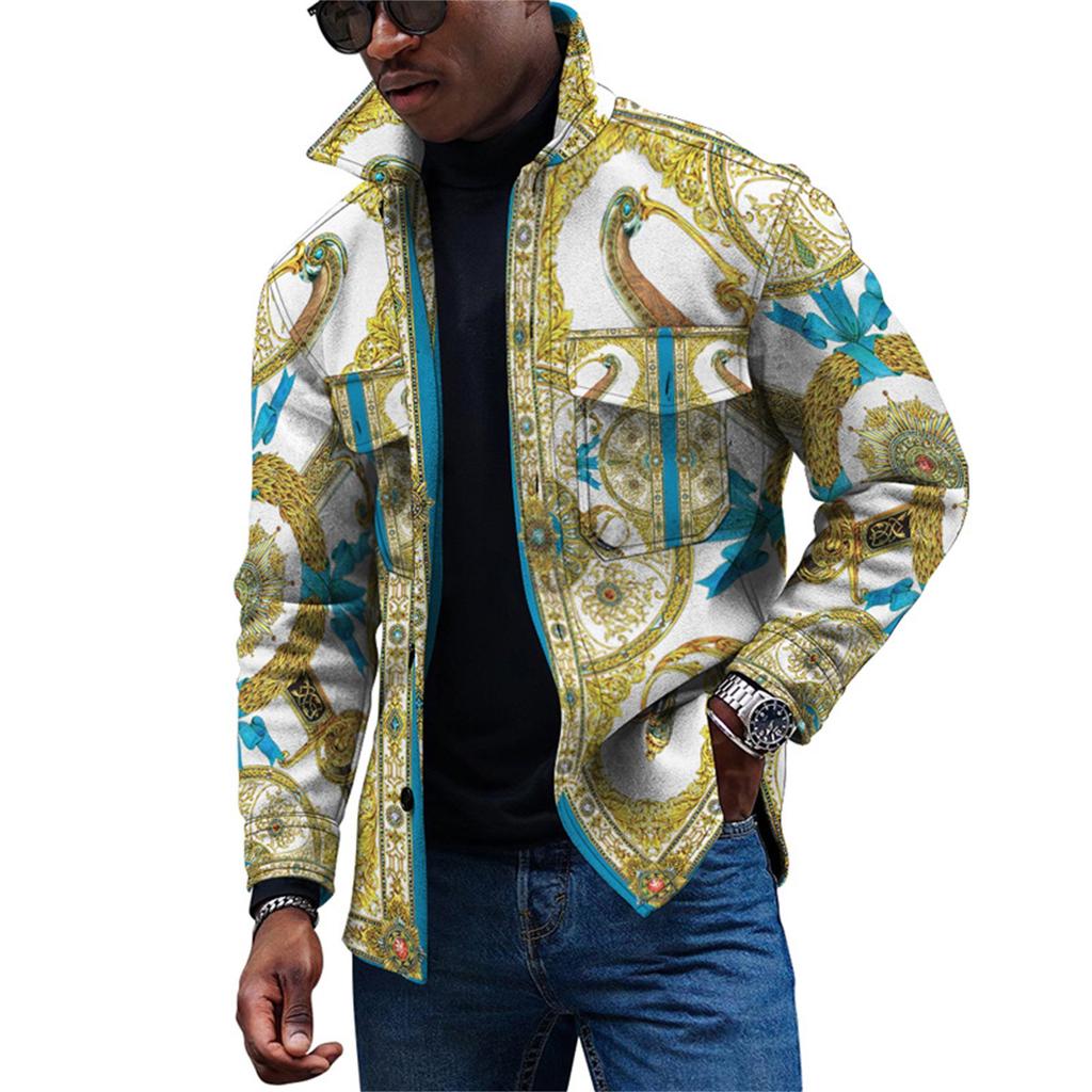 Men's Fashion Trend Daily Casual Printed Long Sleeve Button Down Jacket
