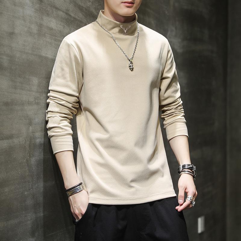 Базовая мужская футболка с полувысоким воротником Developer для осени и зимы, теплая футболка с длинным рукавом, обновленная двусторонняя бархатная футболка, мужской топ