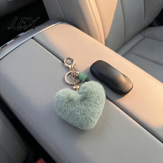 Plush Love Keychain Heart for Backpack, Fuzzy Keyring Decorative Bag Charm, Women Girls Handbags Accessory