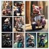 Cute Funny Animals Riding Motorcycle Poster Piglet Animal Lovers Prints Scooter Canvas Painting Wall Art Picture Home Room Decor