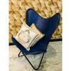 Handmade Vintage Blue Buffalo Leather Butterfly Arm Chair Folding Sleeper Seat
