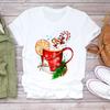 Fashion Cartoon Christmas Graphic Women T-Shirt 90S Streetwear Cute Summer Loose Shirts White Short Sleeve O-Neck Tops Clothing