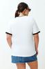 Женский стиль, большие размеры, белая трикотажная футболка бойфренда с цветными блоками