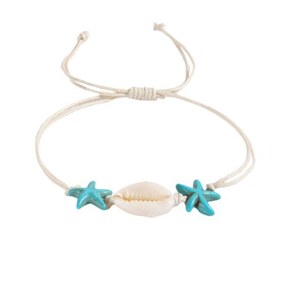 Women Shell Bracelet Starfish Pendant Braided Adjustable Tassel Beads Bohemian Style Vacation Beach Bracelet Lady Jewelry